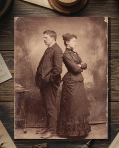 Vintage Viktorianisches Paar Rücken an Rücken Valentinskarte Gothic Makaber Antik - Bild 1 von 4