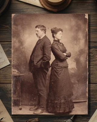 Vintage Victorian Couple Back-to-Back Valentine Card Gothic Macabre Antique - Image 1 of 4