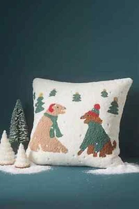 Anthropologie 18" X 18" Mila Embroidered Faux-Shearling Pillow-Dog - Picture 1 of 3