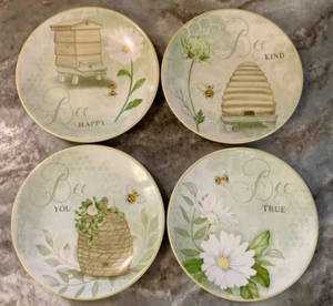 Honeybee Salad Plates. Bee Kind, Bee True, Bee Happy And Bee You. Set Of 4 New. - Picture 1 of 15