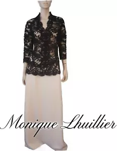 MONIQUE LHUILLIER sz 12 Black Floral Guipure Lace Jacket - Picture 1 of 4