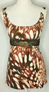 Damen Wickel kleine Tunika Tank Top orange braun weiß verziert Gürtel BH - Bild 1 von 6