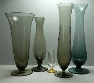 5 Fußvasen  Konvolut Vintage Ära Wagenfeld Rauchglas Turmalin Vase Wagenfeld - Bild 1 von 4
