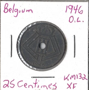 Coin Belgium (German Occupation) 25 Centimes 1946 KM132, Dutch Legend - Picture 1 of 3