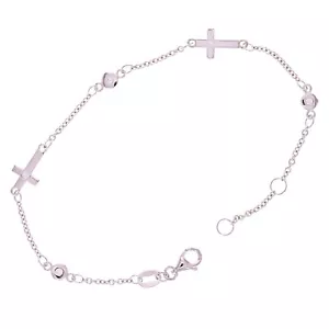 Brazalete italiano de oro blanco de 14k redondo y cruz lateral 7" 2,2 gramos - Imagen 1 de 4