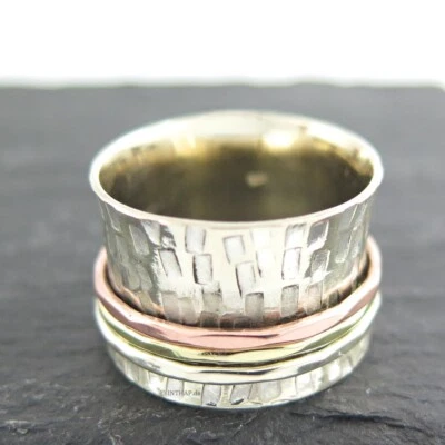 925 Silber Ring - Meditationsring Silberring Bandring Fingerring Bicolor |Ino48 - Bild 1 von 4