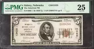 1929 $5 AMERICAN NATIONAL BANKNOTE CURRENCY SIDNEY NEBRASKA PMG VERY FINE VF 25 - Picture 1 of 2