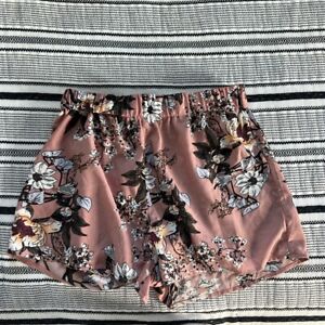 Pink Floral Multicolored Shorts With Waist Tie Adjustable Size Medium