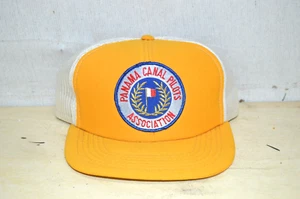 Vintage Panama Canal Pilots Association Trucker Hat Snap Black Yellow White - Picture 1 of 4