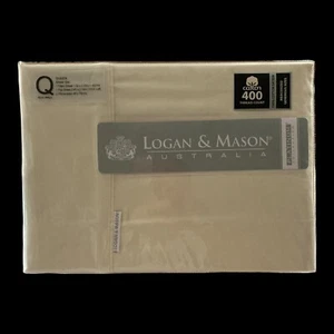 NEW Logan & Mason Platinum Queen Sateen Sheet Set 400TC Cotton 40cm Wall Vanilla - Picture 1 of 12