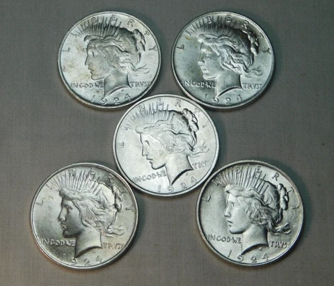 5 GEM! BU 1924 PEACE DOLLARS!  - LOWEST ON EBAY BY FAR!!!!!!!!!!!!!!!!!!!!!!!!!! Cover