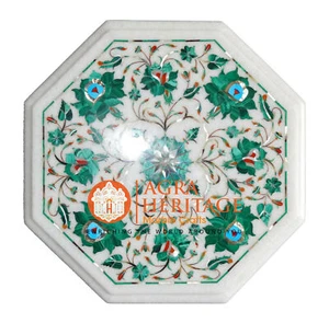 12"x12" Marble Coffee Table Top Malachite Inlay Floral Pauashell Decor H005 - Picture 1 of 5