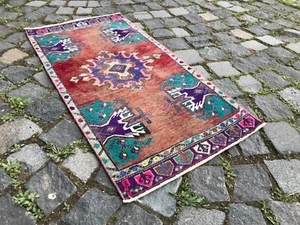 Turkish Vintage Small Rug Handmade Wool Bohemian Bath Mat Rug Traditional Rug - Picture 1 of 10