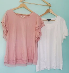 Style Co/Karen Scott two white and pink women's Blouses - Picture 1 of 15