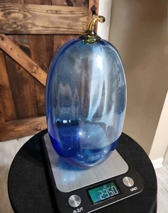 RARE BLENKO Hand Blown Blue Glass 11" Squash Curly Stem Halloween Art Fall Event - Picture 1 of 15