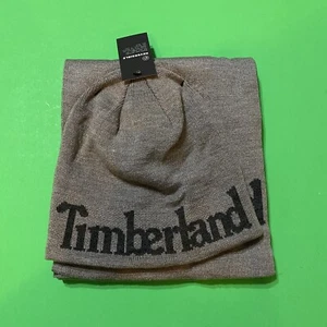 NEU Timberland Logo Jacquard Schal & Beanie Geschenkset grau wendbar KOSTENLOSER VERSAND - Bild 1 von 7