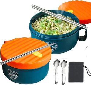 Microwave Ramen and Soup Bowl Set with 2 Bowls, Fork and Spoon, BPA-Free - Picture 1 of 9