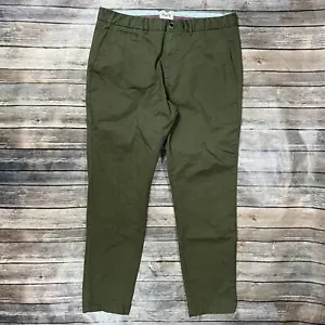 Perk Clothing Slim Fit Pants Stretch Chino 38x32 Mens Green Cotton Flat Front - Picture 1 of 11