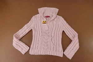SO Juniors Size Medium Pink Open Knit Long Sleeve V Neck Pullover Sweater NWT - Picture 1 of 11
