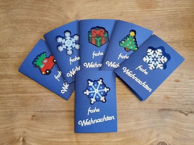 DiY Weihnachtskarten - Sechs Bügelperlenkarten blau/silber incl. Steckplatte (s) - Bild 1 von 4