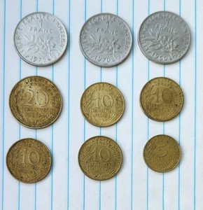 9 France French Coin Lot 1960-1978 5c 10c 20c 1 Franc 1960s 1970s - Picture 1 of 2