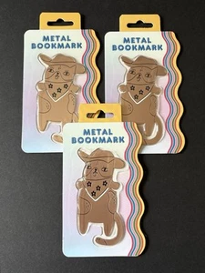3x Gold Metal Bookmark Cute Cat Kitten With Flower Bandana & Cowboy Hat NEW - Picture 1 of 7