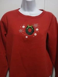 Hanes Soft Sweats Christmas Wreath Snowflake Womens Sweatshirt Size M Medium - Picture 1 of 5
