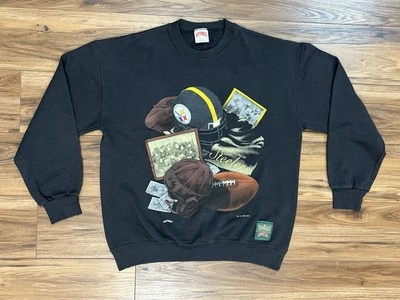Vtg Pittsburgh Steelers 1994 Black Crewneck Sz L Nutmeg Mills Throwback Edition - Image 1 of 4