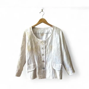 Milagros de Castillos Modas Blazer Sz Large White/Cream Embroidered Lined Vtg - Picture 1 of 9
