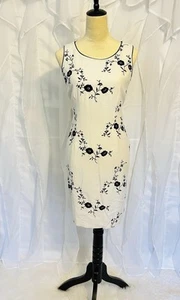 🔥Dressbarn Blk/White Linen Floral Sheath Dress Y2K Size 6 (was $29.) - Picture 1 of 16