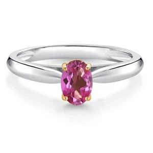 0.50 Ct Pink Mystic Topaz 10K White and Yellow Gold Solitaire Engagement Ring - Picture 1 of 4