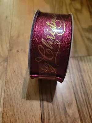 Celebrate It Maroon Gold Merry Christmas Poinsettia Wired Ribbon 1.5"x30ft 2x - Image 1 of 3