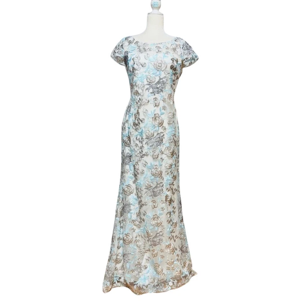 Calvin Klein Fairycore Blue Lace Maxi Gown Women's Size 8 Coquette Cottagecore - Image 1 of 4