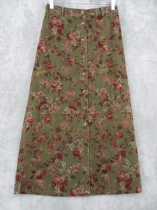 Eddie Bauer Skirt Womens 2 Petite Floral Corduroy Button Modest Cottage Bohemian - Picture 1 of 14