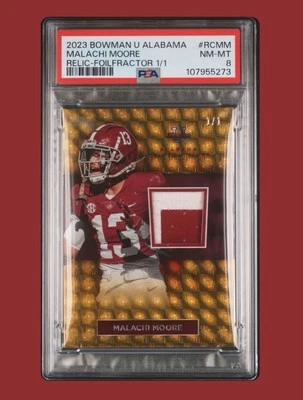 🐘 2023 Bowman U Alabama Malachi Moore RELIC FOILFRACTOR 1/1 PSA 8 JETS - Image 1 of 4