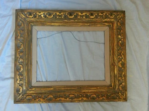 Vtg Gold Gilt Deep Hand Carved Floral Wood Large 12X16 Picture Mat Thick Frame - Picture 1 of 23