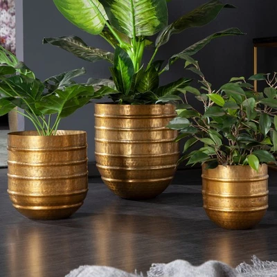 3er Set Blumentopf ORIENT 25/20/15cm Metall FARBWAHL Hammerschlag Design Gefäß - Bild 1 von 4