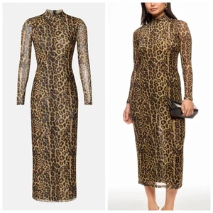 Ronny Kobo Collective Leopard Mesh Midi Dress Long Sleeve - Size XS - Picture 1 of 12