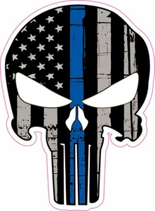 Calcomanía de vinilo REV Punisher Skull bandera estadounidense delgada línea azul policía 8 in - Imagen 1 de 1