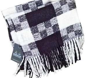 BARBOUR International Damas Pace Negro Blanco Poliéster Envolvente Bufanda 75"x24" - Imagen 1 de 6