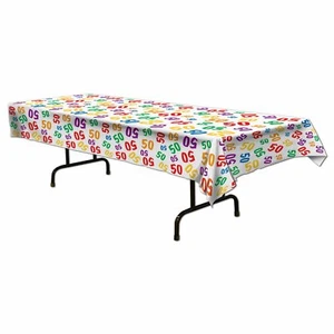 50th Birthday Party Supplies Colourful Tablecover (1.37 x 2.7m) - Picture 1 of 1