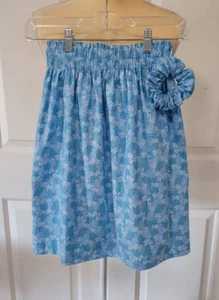 Girl's Blue Light Floral Skirt & Scrunchie Handmade Size 9/10 - Picture 1 of 5