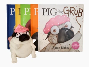 Pig The Pug Book Bundle With Plush (Grub Monster Elf Tourist Fibber x5 HC Books) - Picture 1 of 2