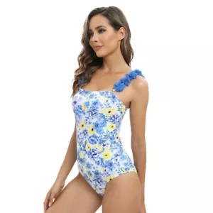 Costume da bagno donna unico blu stampa floreale costume da bagno controllo pancia spiaggia - Foto 1 di 15