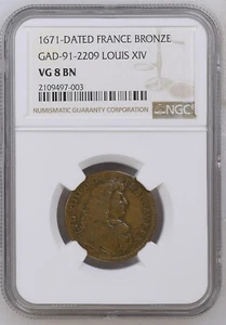 1671 France - Dated Bronze - Louis XIV - GAD-91-2209 French - NGC VG8 a - Picture 1 of 2