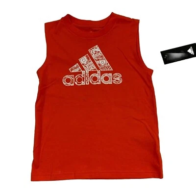 adidas NWT Boys Size 4 adidas Logo Tee Shirt Top Sleeveless Orange Sports Tank - Image 1 of 2