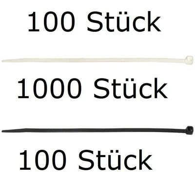 DONAU-ELEKTRONIK Kabelbinder schwarz oder weiß, 100 / 1000 Stk. versch. Größen - Bitte wählen