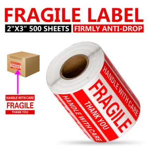 Pegatinas frágiles 1 rollo 500 2x3 etiqueta frágil mango adhesivo con cuidado envío por correo - Imagen 1 de 13