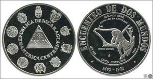 Nicaragua 5 Cordobas 1994 / Encounter between 2 worlds / 27 gr. KM86 PROOF silver - Picture 1 of 1