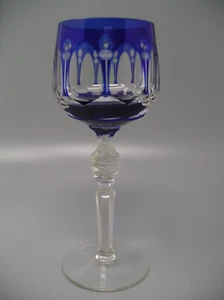 Vintage Kobaltblau geschliffenes klares Kristallglas Wein Hock Glas facettierter Prismenstiel 8 Zoll - Bild 1 von 9